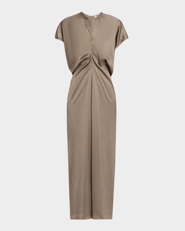 Satin Slouch Waist Short-Sleeve Dress